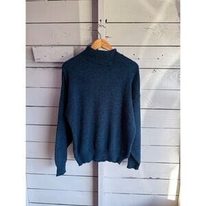 Vintage Uniform Code Mock Neck Sweater Teal Blue Marled Knit Pullover Large USA